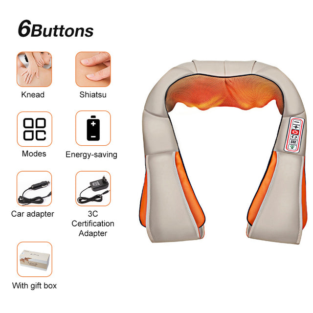 U-vormige Elektrische Shiatsu Rug-, Nek- en Schoudermassager