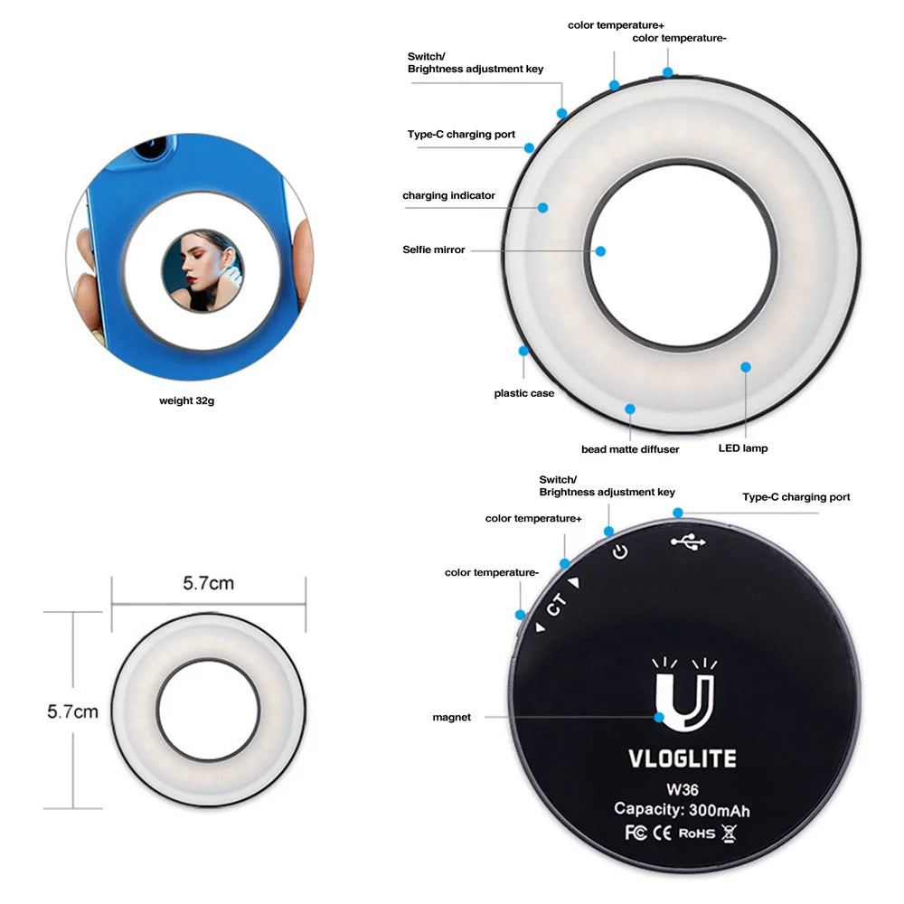Magnetische Clip-On Smartphone Ring LED Lamp